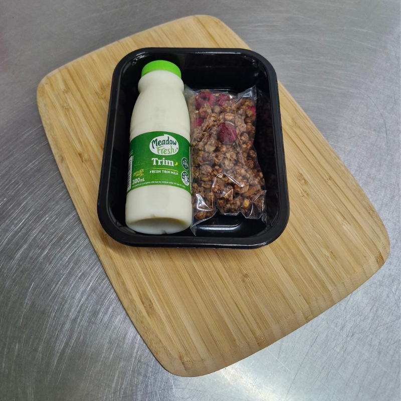 Breakfast cereal Granola with blue or green milk 17.04.26