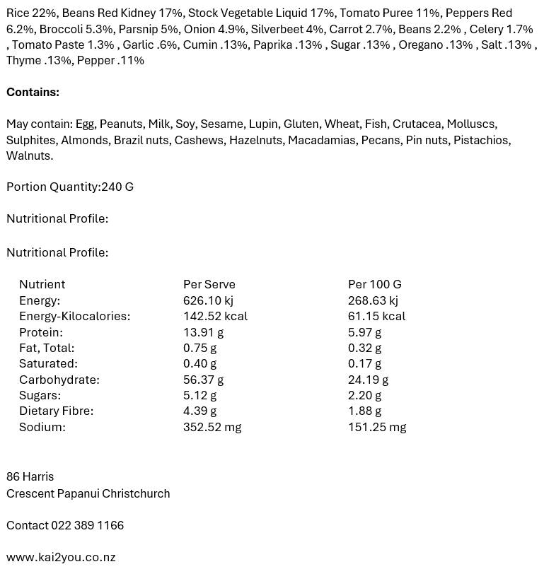 Bean & vegetable chili con carne 29.8.25