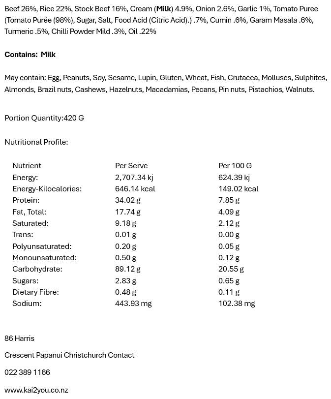 Creamy beef and tomato curry (Mild) 25.11.25
