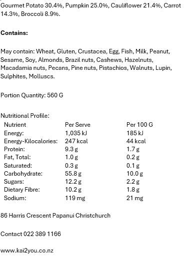 Fresh seasonal vegetables (not cooked) 580g - 610g  7.08.26